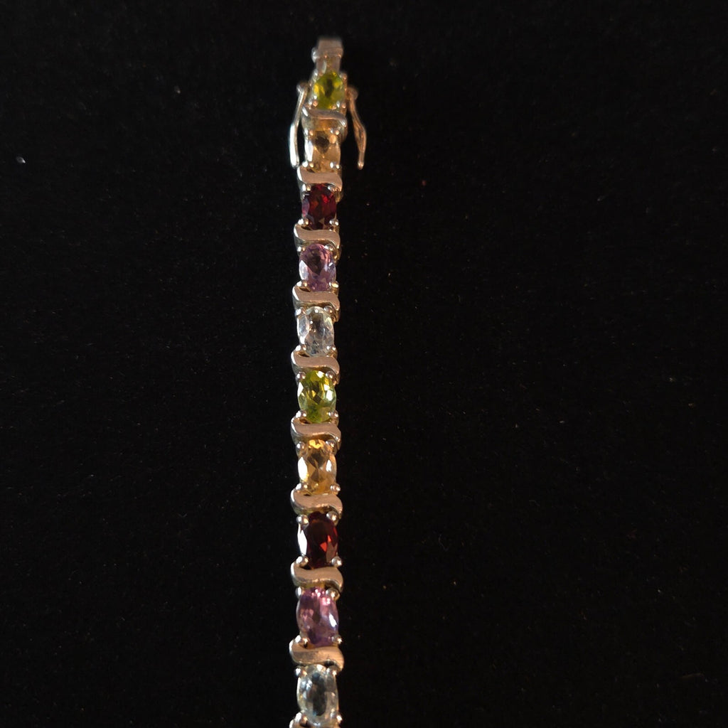 Vintage 7 1/2" Sterling Silver MultiGemstone Tennis Bracelet