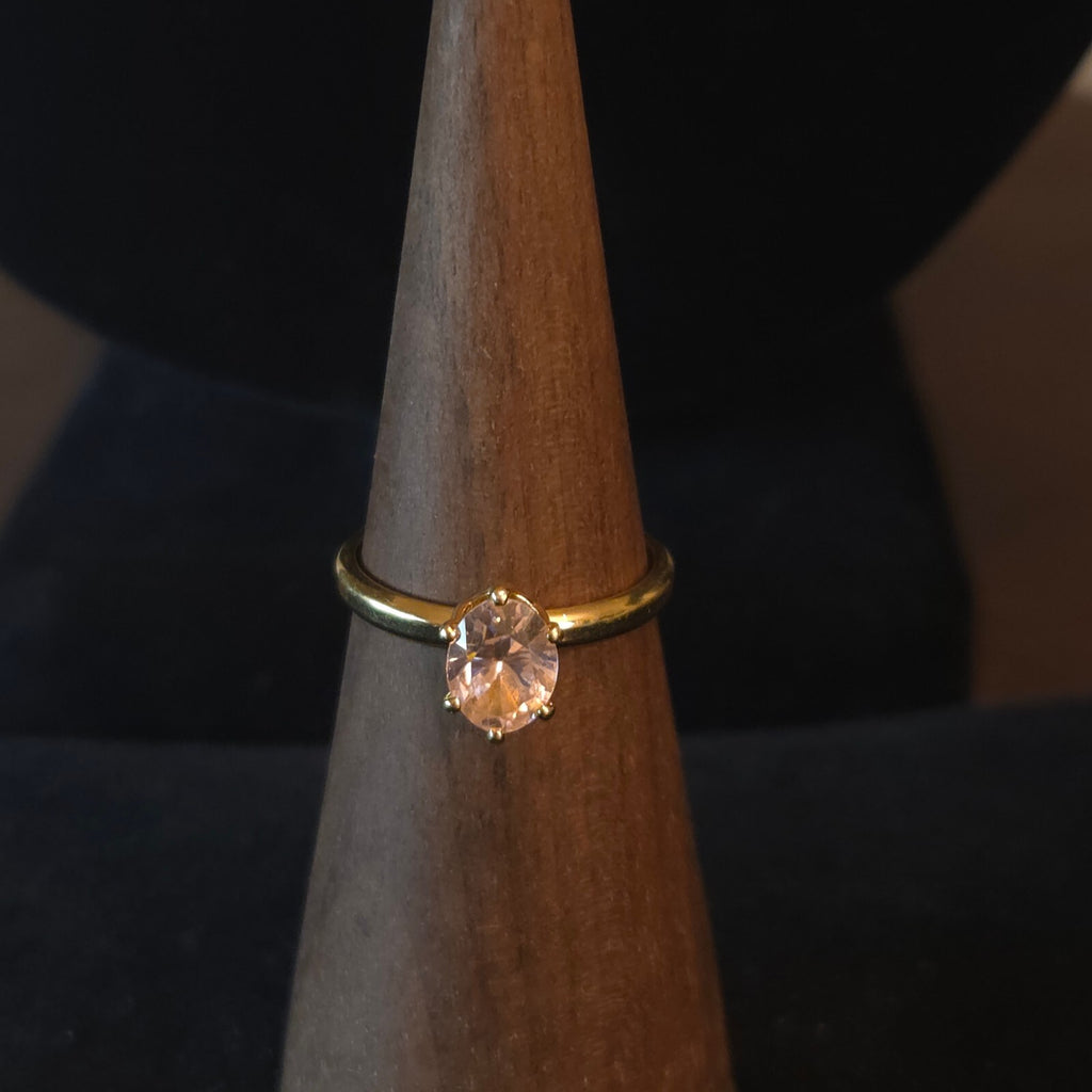 18K Gold Plated Ring with Pink Glass