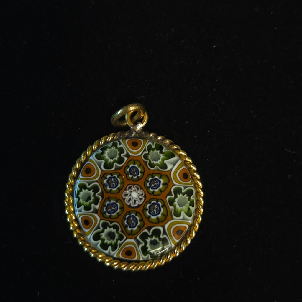 Vintage Gold-plated Italian Millefiori Art Glass Pendant