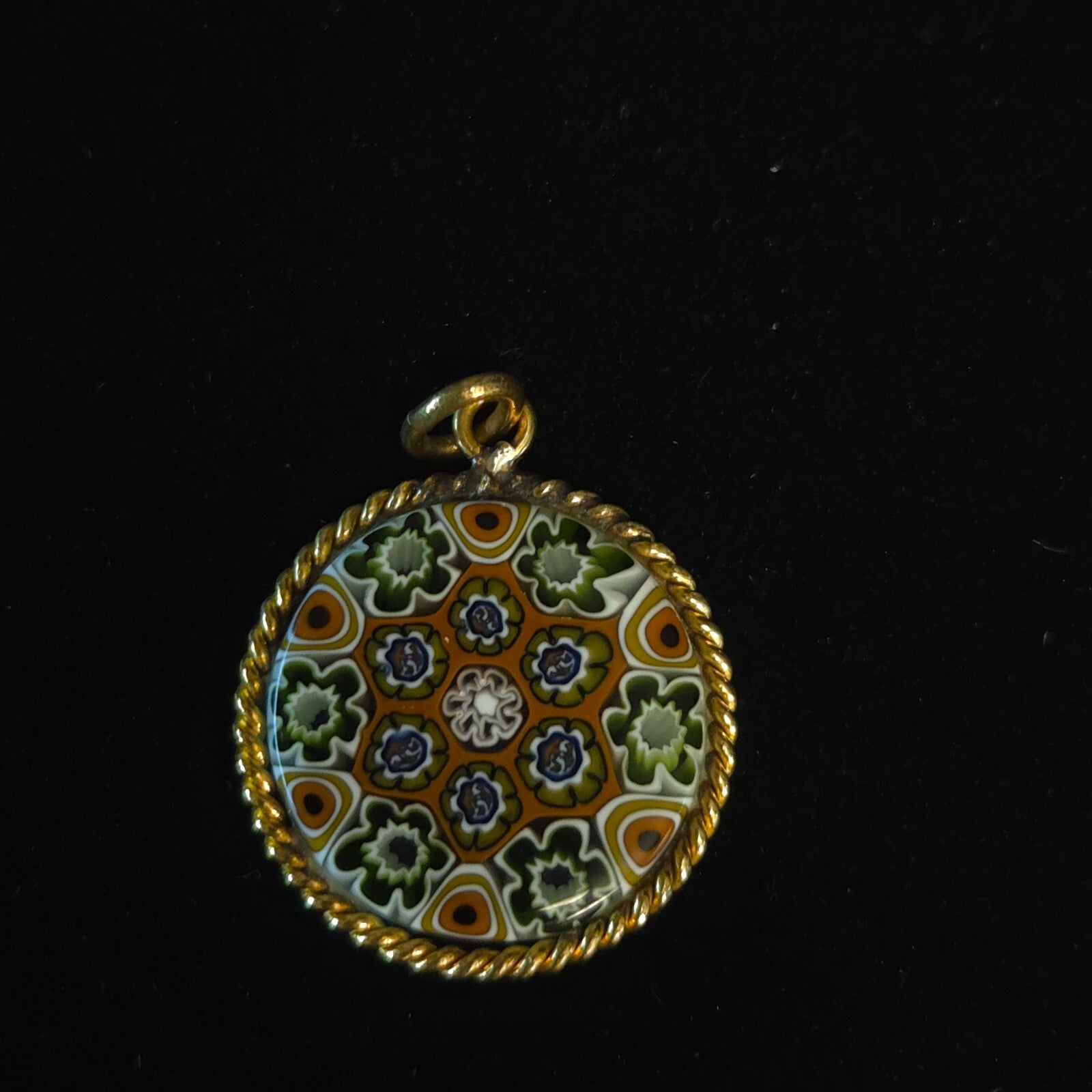Vintage Gold-plated Italian Millefiori Art Glass Pendant