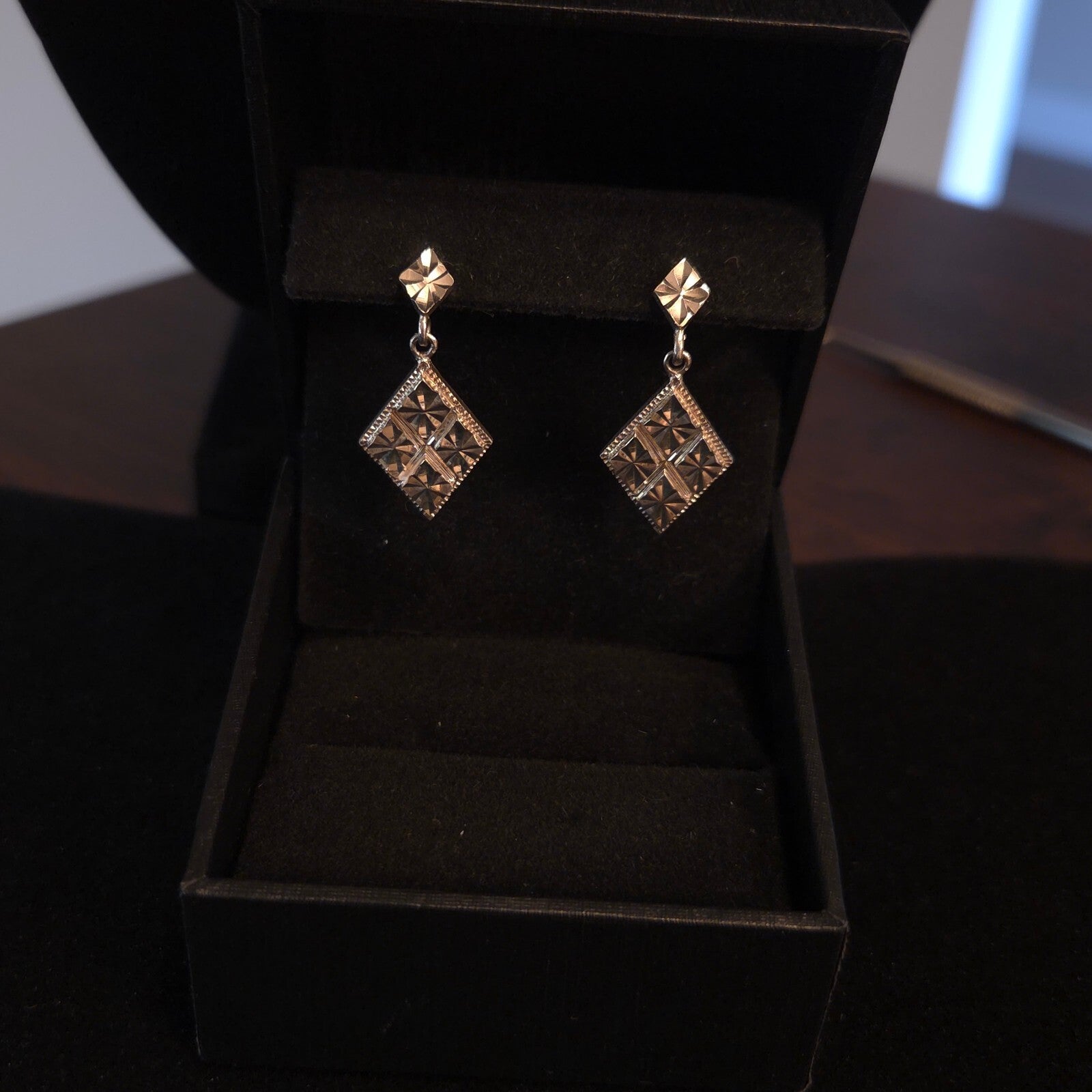 Vintage Sterling Silver Diamond Shape Dangle Earrings