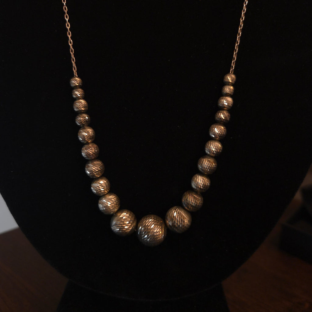 Vintage 24" Sterling Silver Diamond-Cut Beaded Necklace