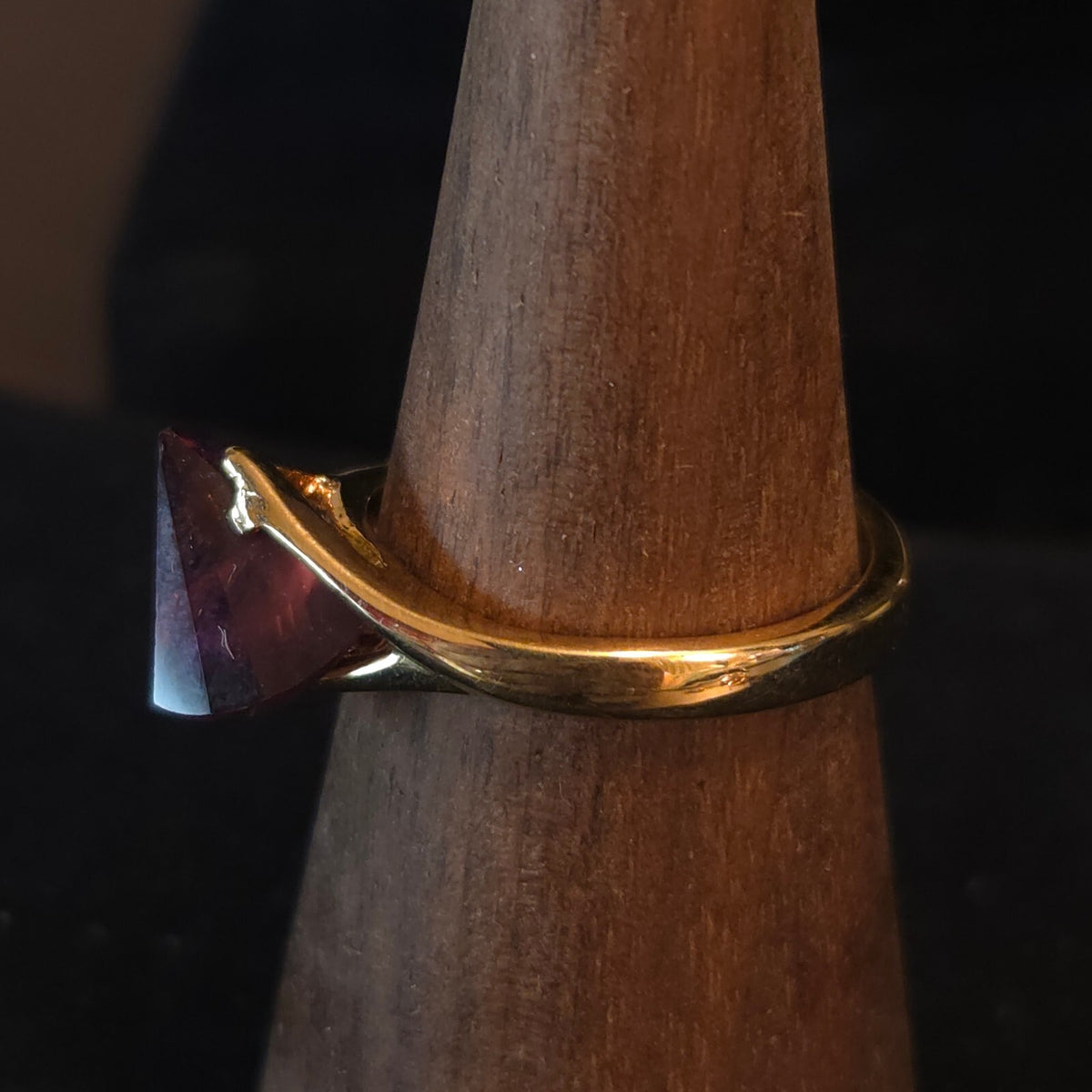 Vintage Amethyst Glass 18K Gold Electroplated Ring Size 10