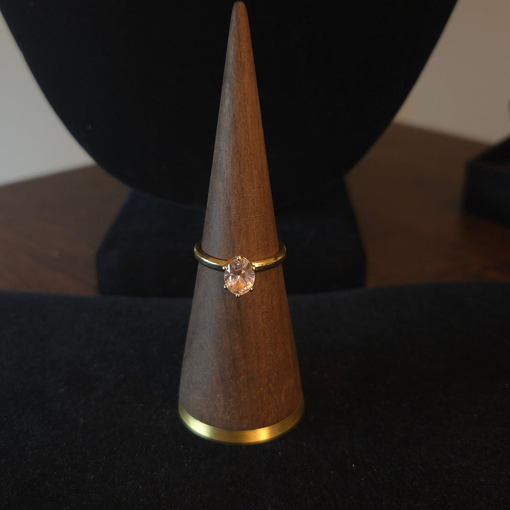 18K Gold Plated Ring with Pink Glass