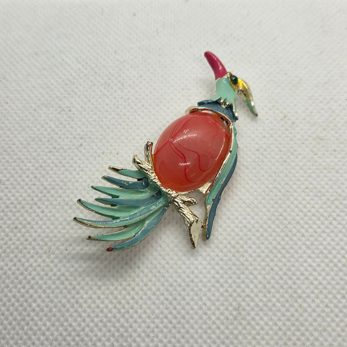 Vintage "jelly belly" Exotic Bird Brooch