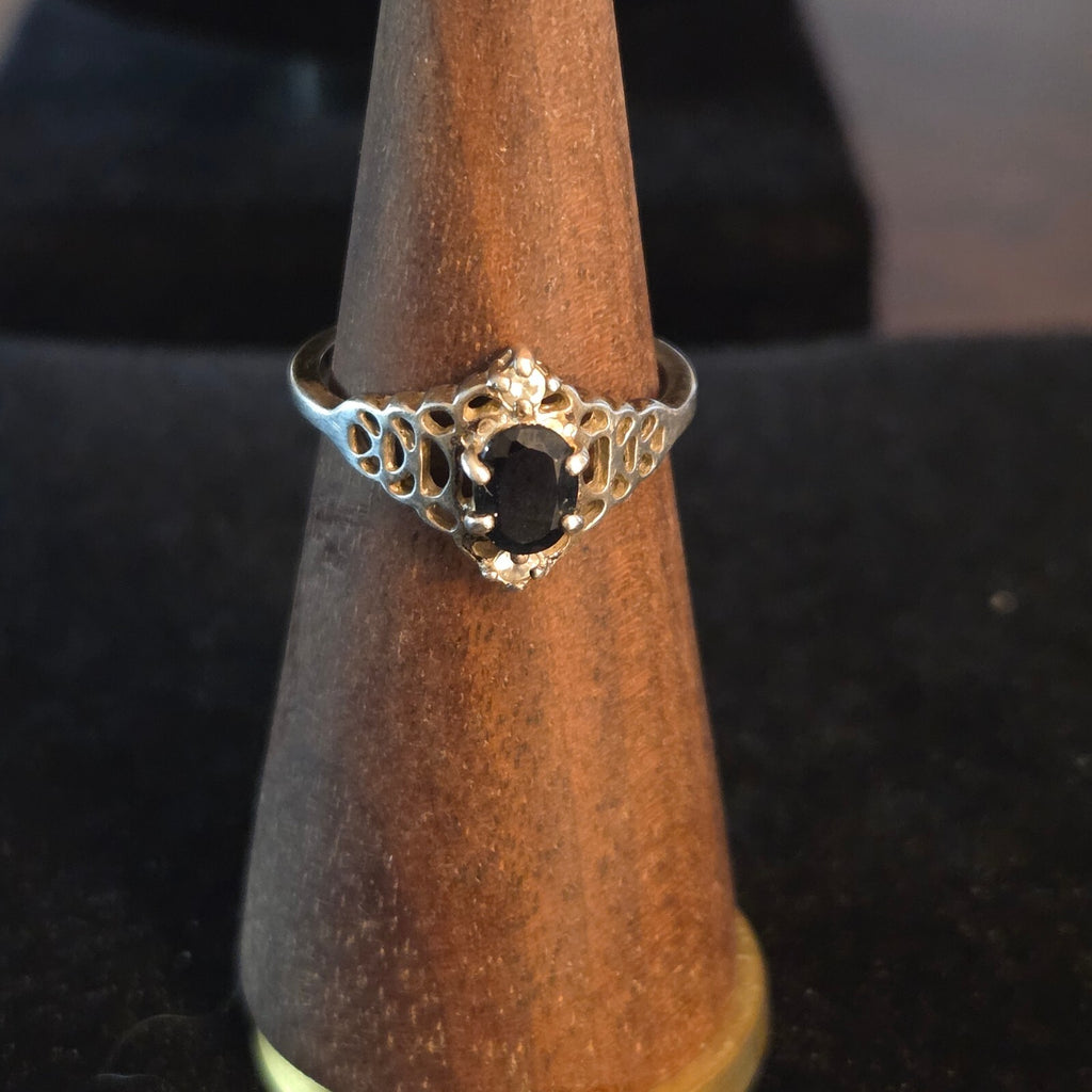 Vintage Size 8 Sterling Silver with Black Oval Sapphire Ring