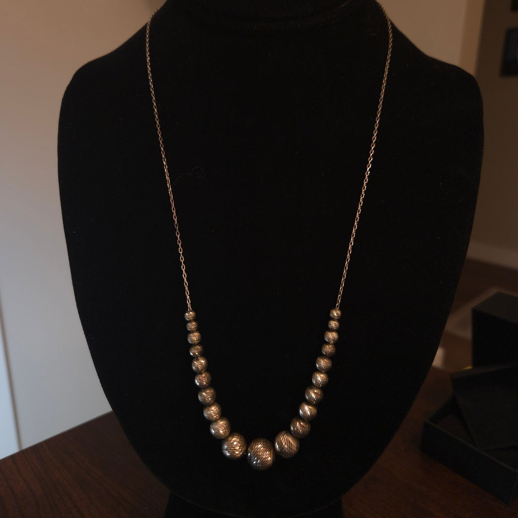 Vintage 24" Sterling Silver Diamond-Cut Beaded Necklace