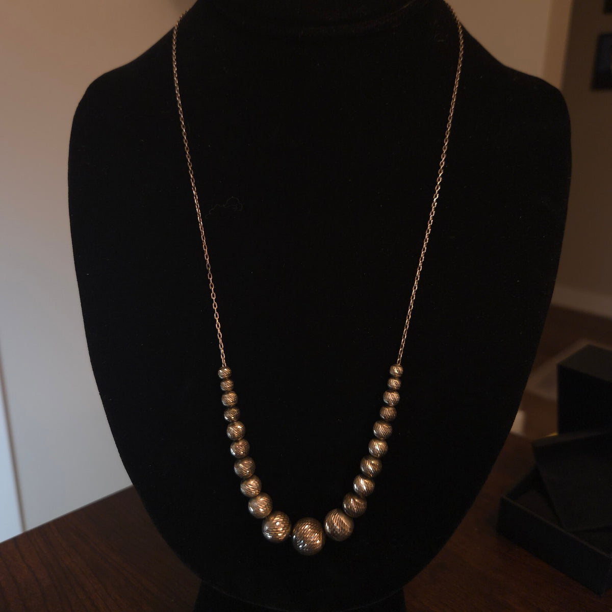 Vintage 24" Sterling Silver Diamond-Cut Beaded Necklace