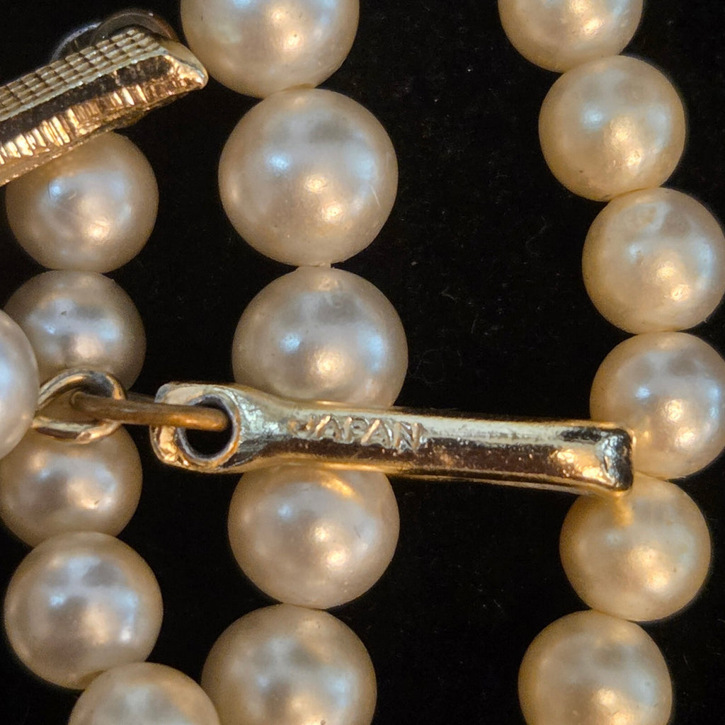 Vintage 5 Layer Faux Pearl and Silver-Tone Chain Necklace