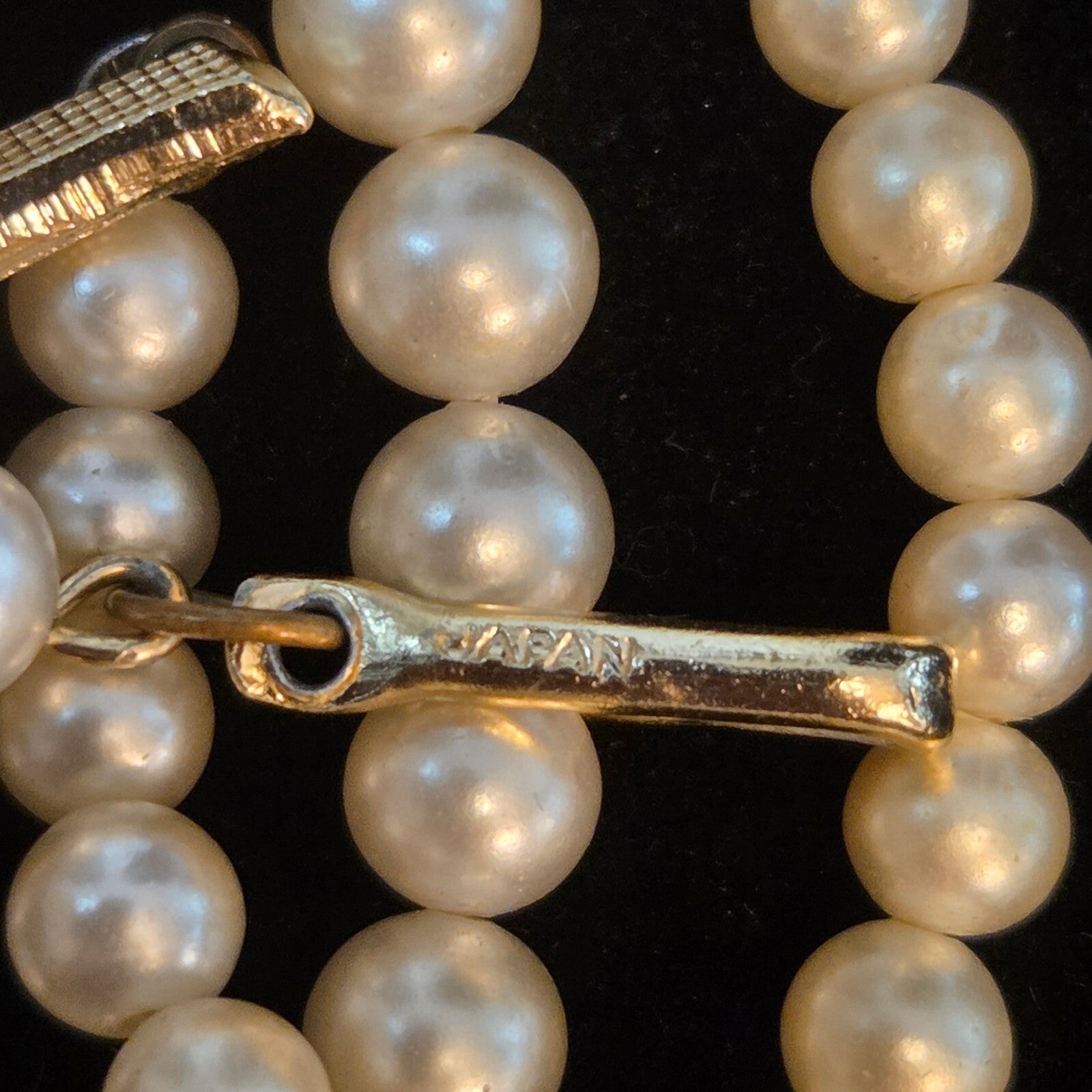 Vintage 5 Layer Faux Pearl and Silver-Tone Chain Necklace