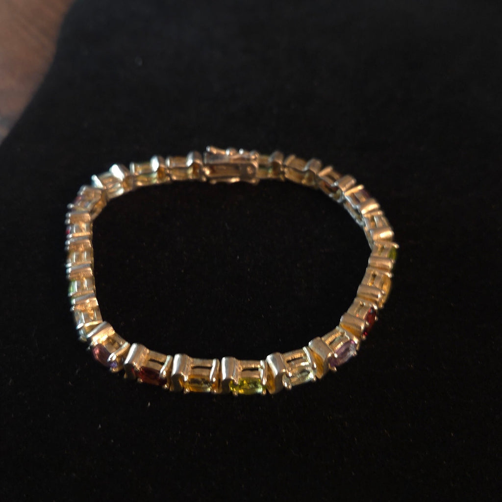 Vintage 7 1/2" Sterling Silver MultiGemstone Tennis Bracelet