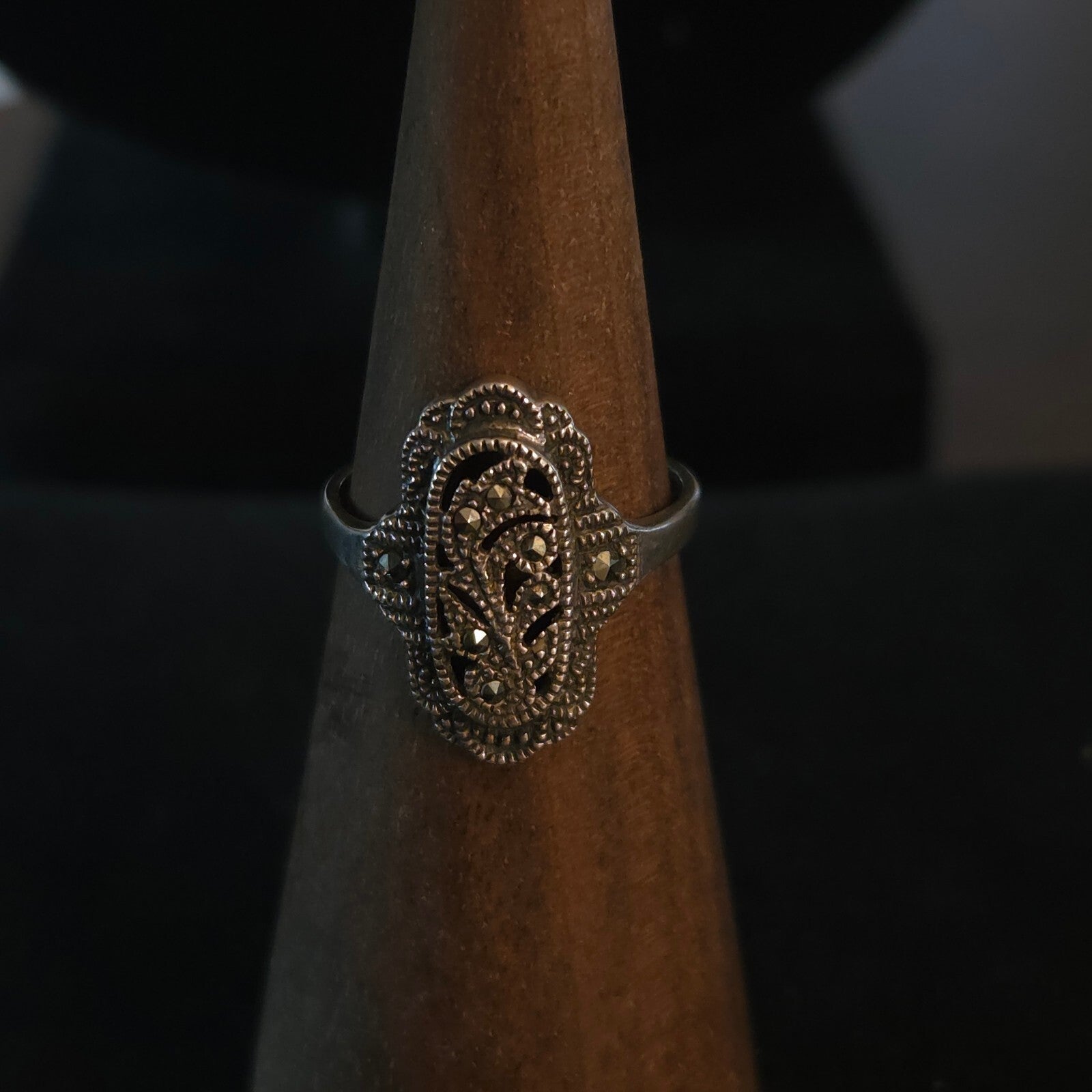 Vintage Size 7 Sterling Silver Marcasite Floral Ring