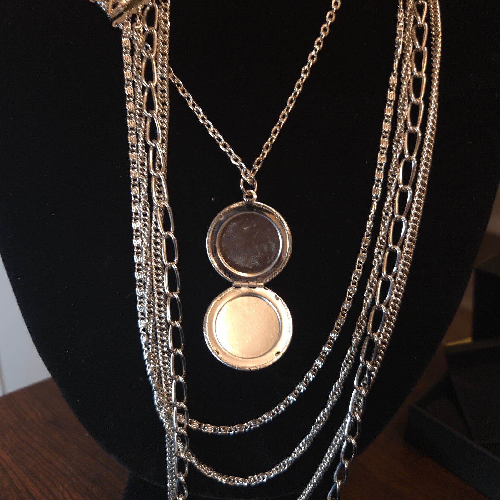 Silver-Tone 5 Strand Locket Necklace