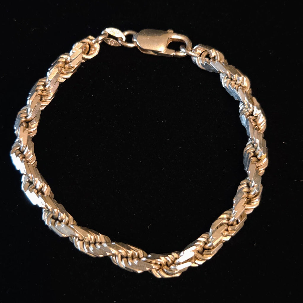 Vintage Sterling Silver 4MM Diamond-Cut Rope Chain Bracelet