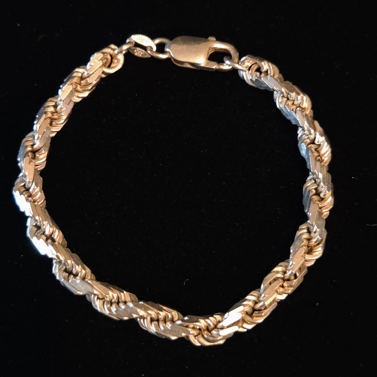 Vintage Sterling Silver 4MM Diamond-Cut Rope Chain Bracelet