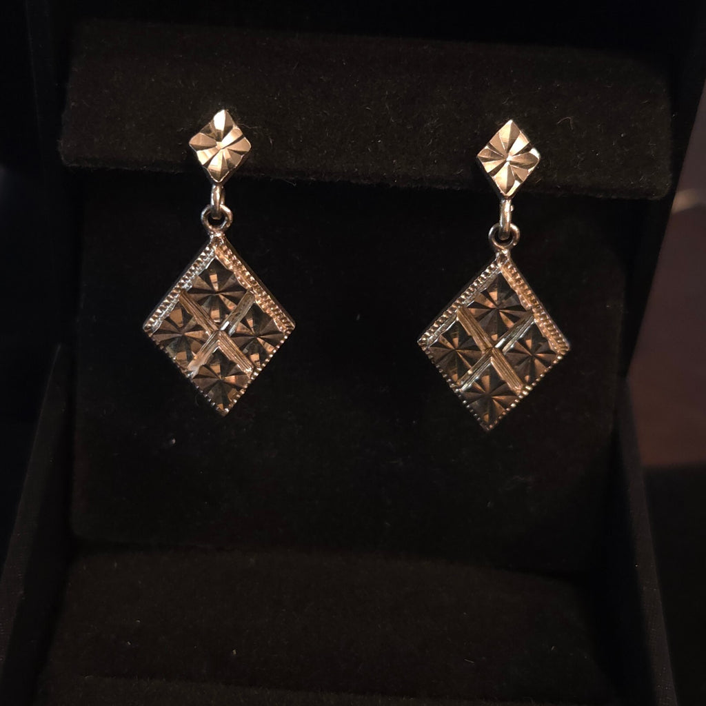 Vintage Sterling Silver Diamond Shape Dangle Earrings