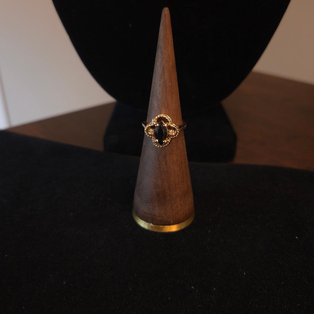 Vintage 24K HGE LIND Black Marquise Clover Size 6 Ring