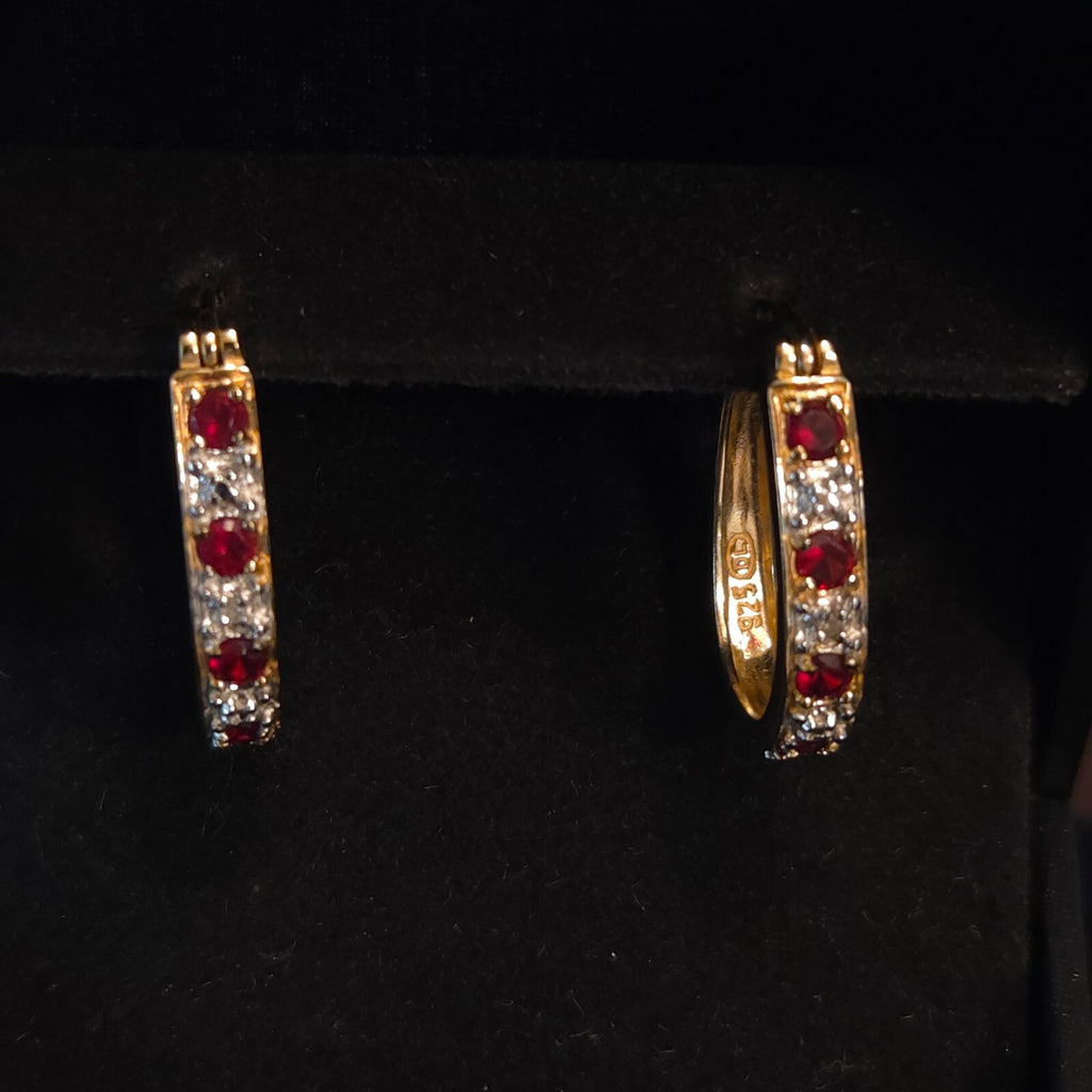 Gold over Sterling Silver Red CZ Earrings