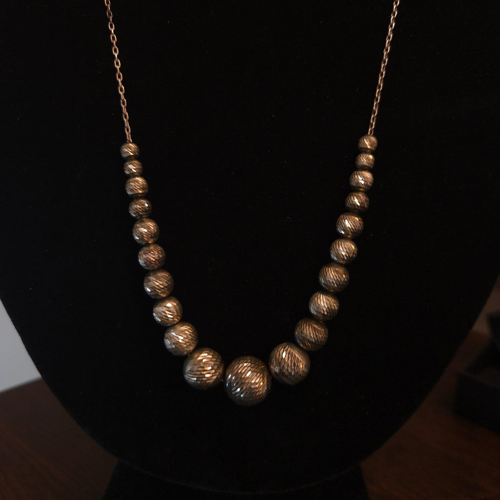 Vintage 24" Sterling Silver Diamond-Cut Beaded Necklace