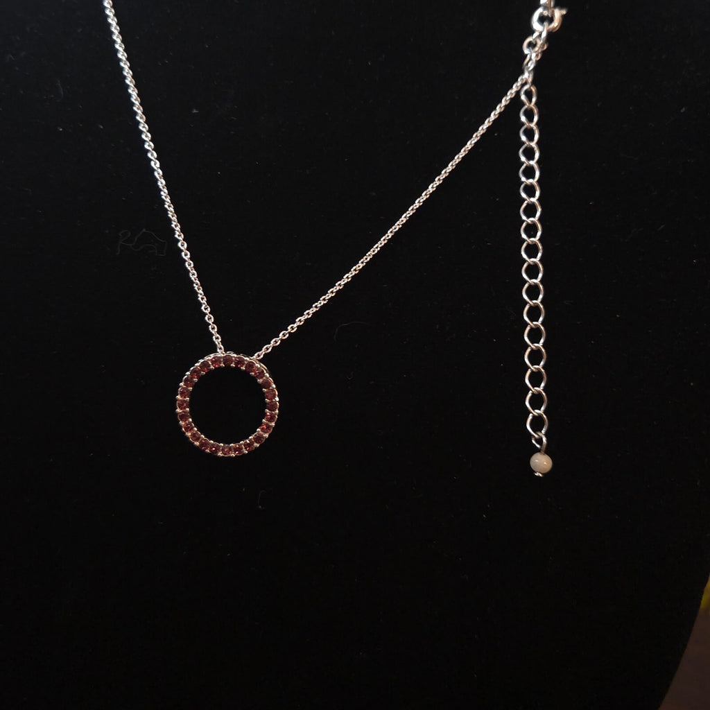 SHB Silver-Tone Red Rhinestone Circle Pendant Necklace