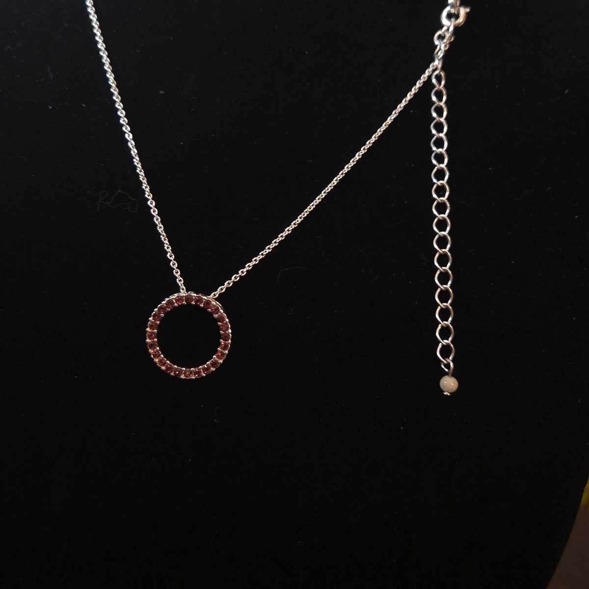SHB Silver-Tone Red Rhinestone Circle Pendant Necklace