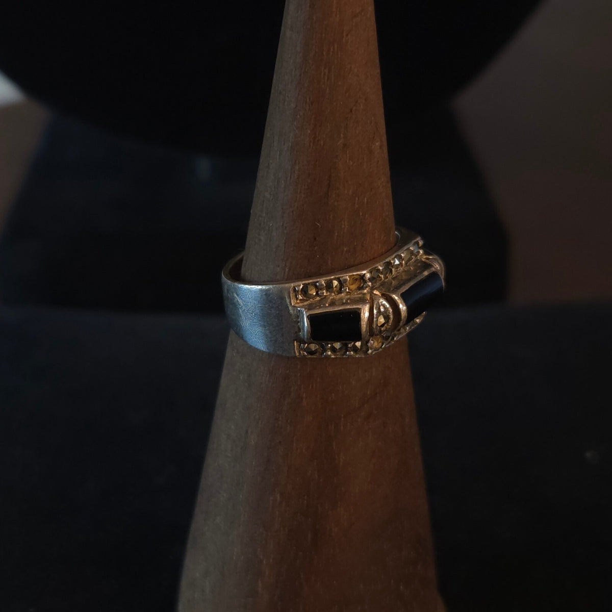 Vintage Size 7 Sterling Silver Rectangular Black Onyx Ring