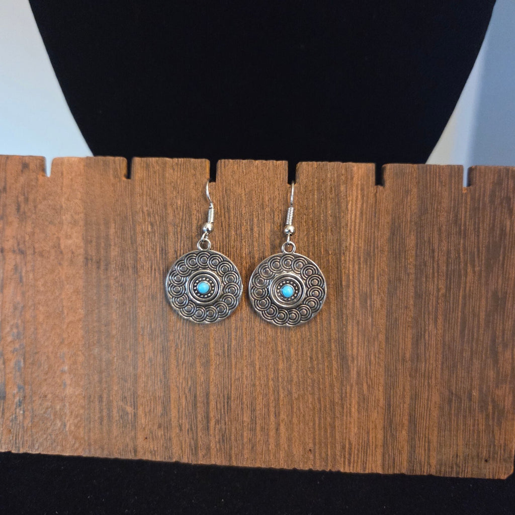 Silver-Tone Dangle Earrings with Small Turquoise Center