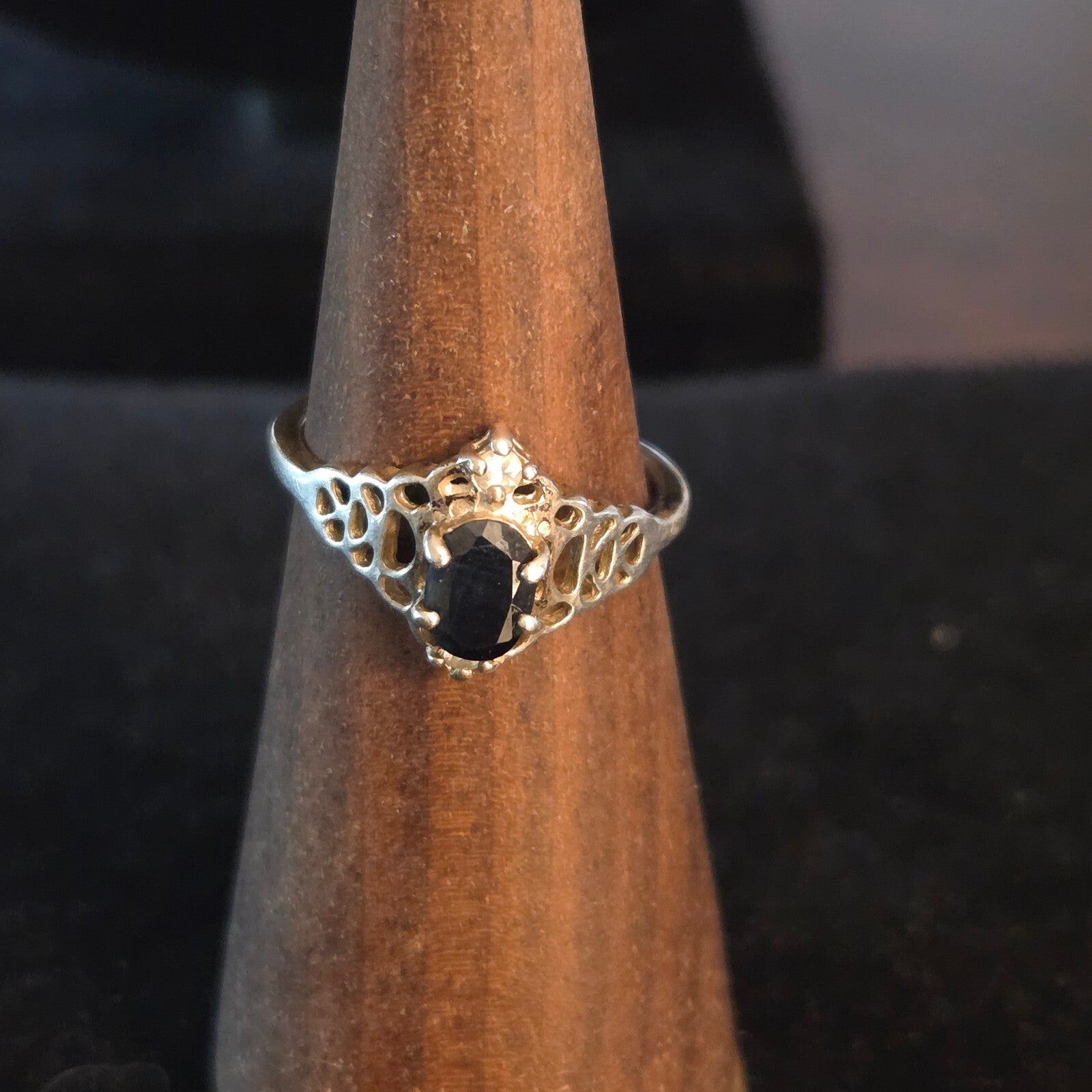 Vintage Size 8 Sterling Silver with Black Oval Sapphire Ring