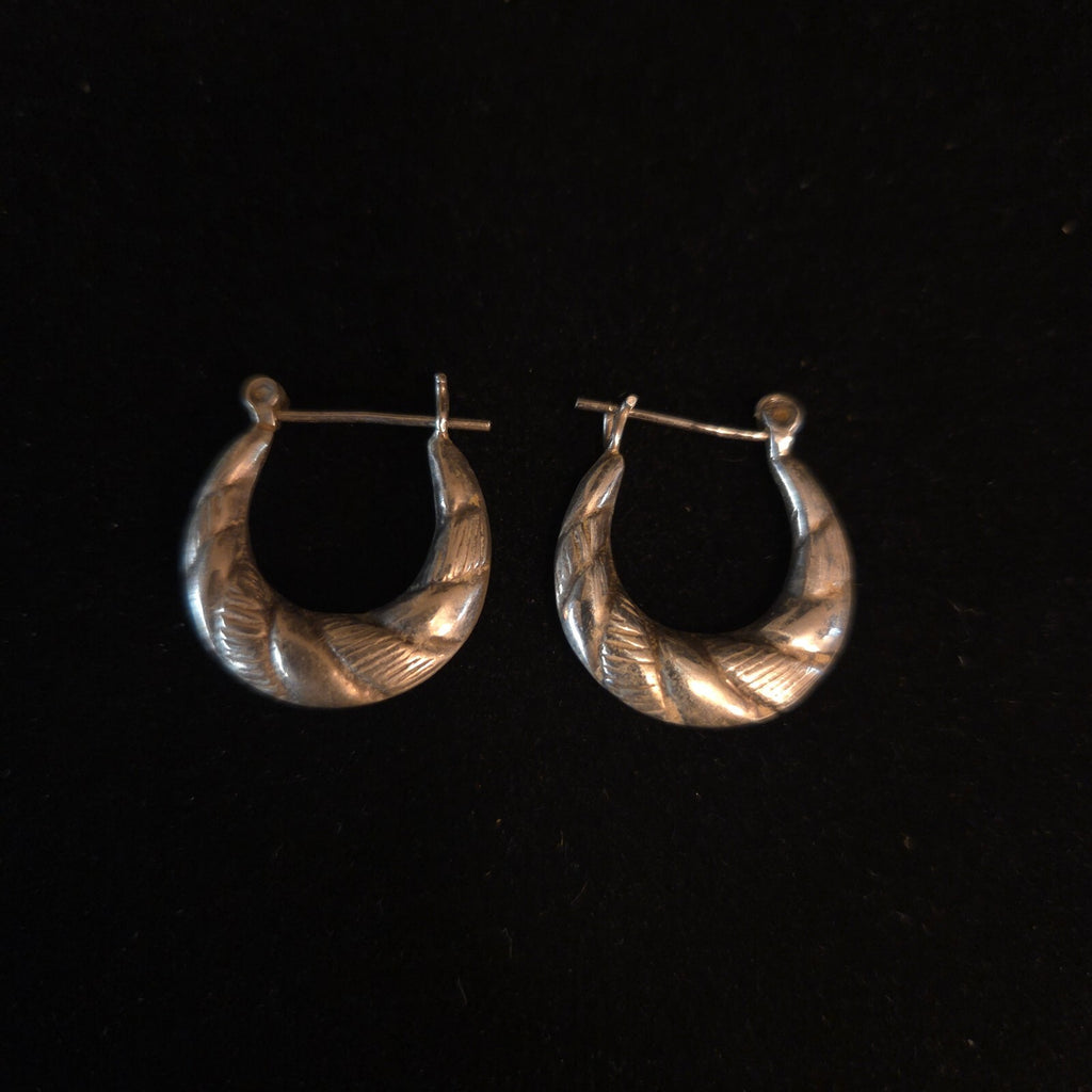 Vintage Sterling Silver Shrimp Style Hoop Earrings