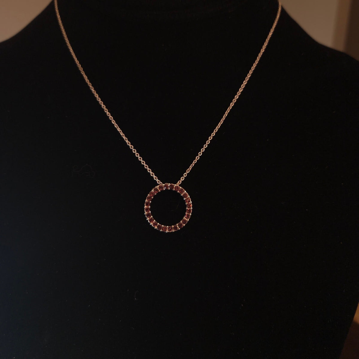 SHB Silver-Tone Red Rhinestone Circle Pendant Necklace
