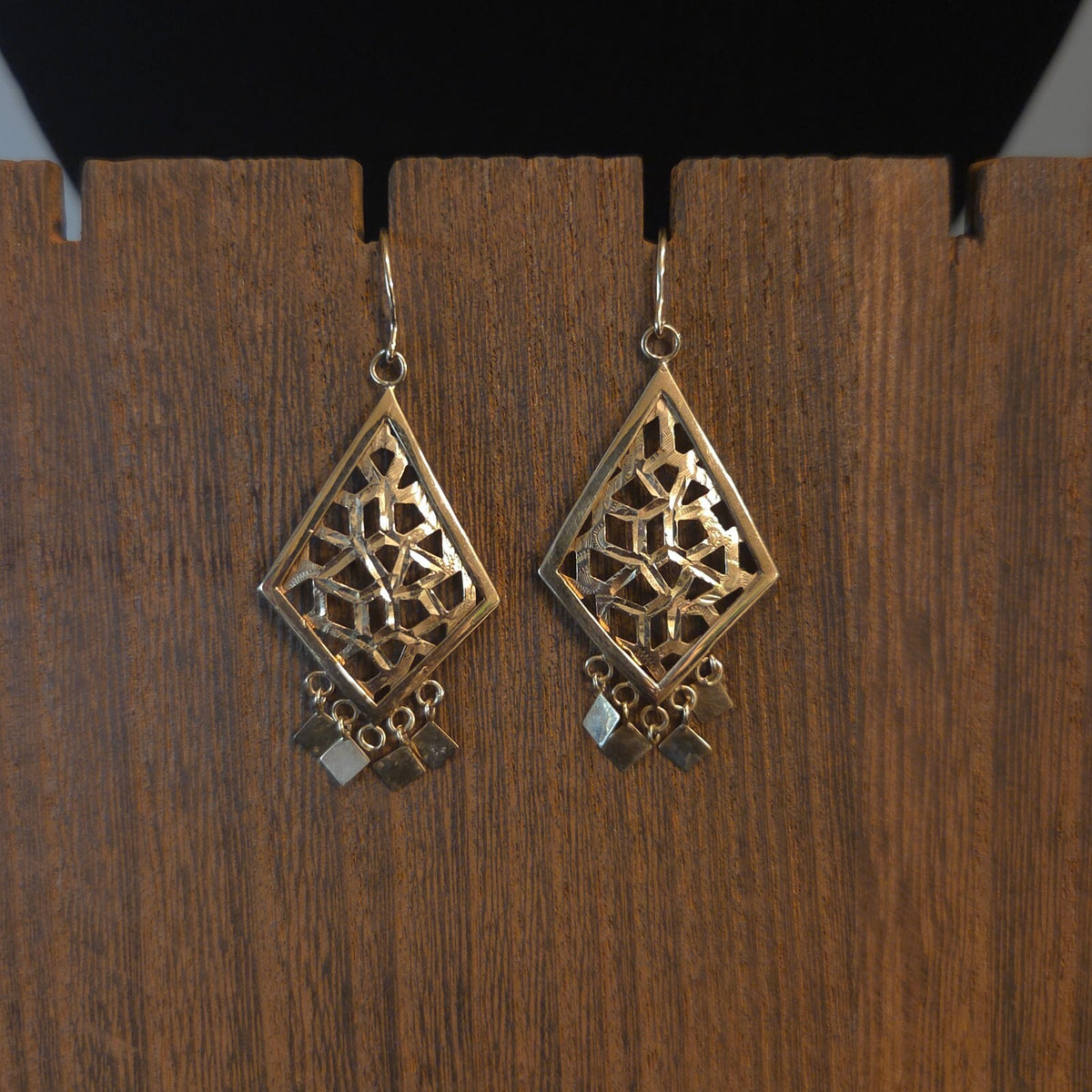 Gold-toned triagle filigree Dangle Earrings