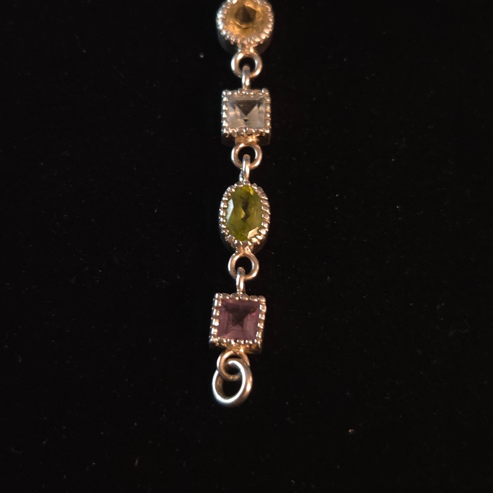 Vintage 7 1/4" Sterling Silver Multi-Gemstone Link Bracelet
