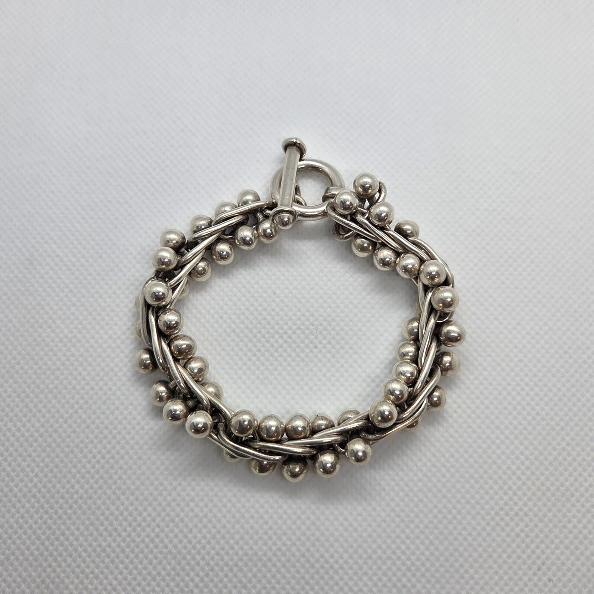 VINTAGE 8 1/2" Heavy Sterling Silver Barbell DNA Bracelet - Spratling Style