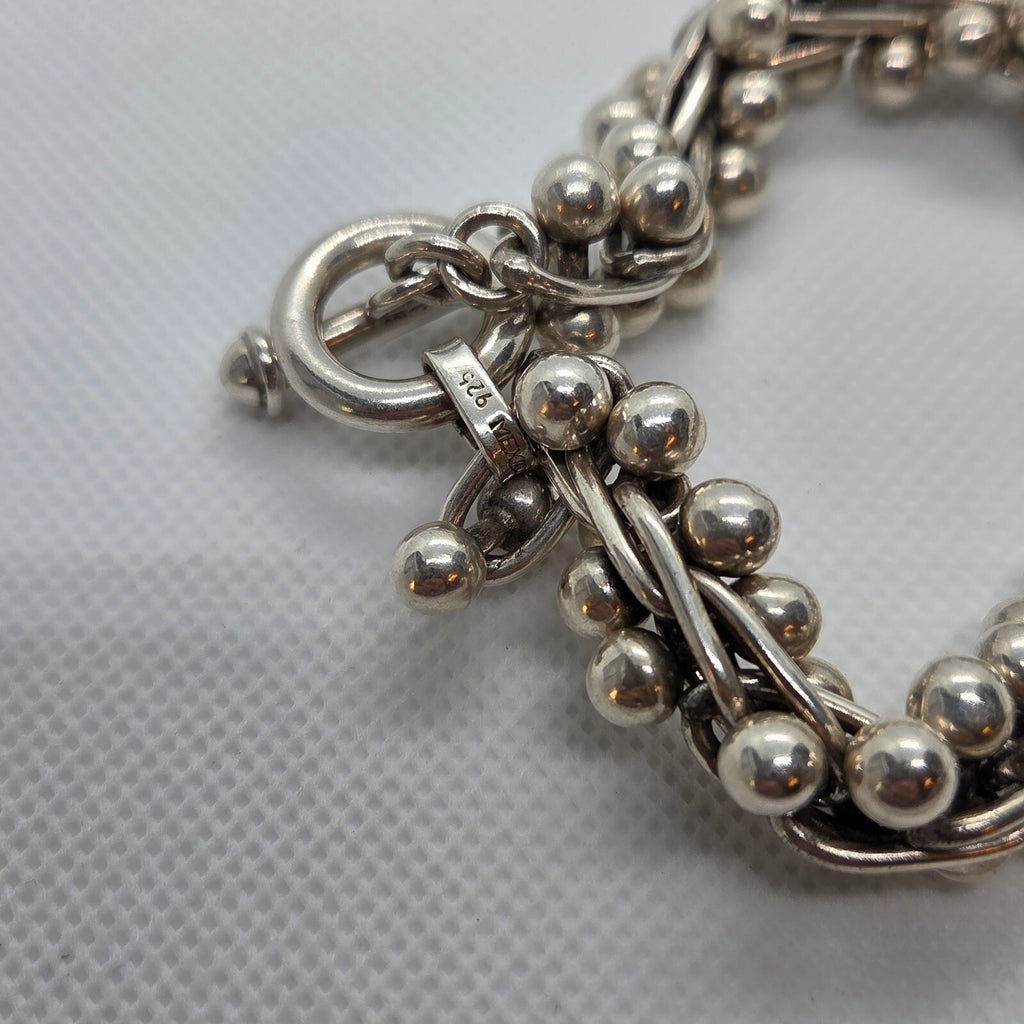 VINTAGE 8 1/2" Heavy Sterling Silver Barbell DNA Bracelet - Spratling Style
