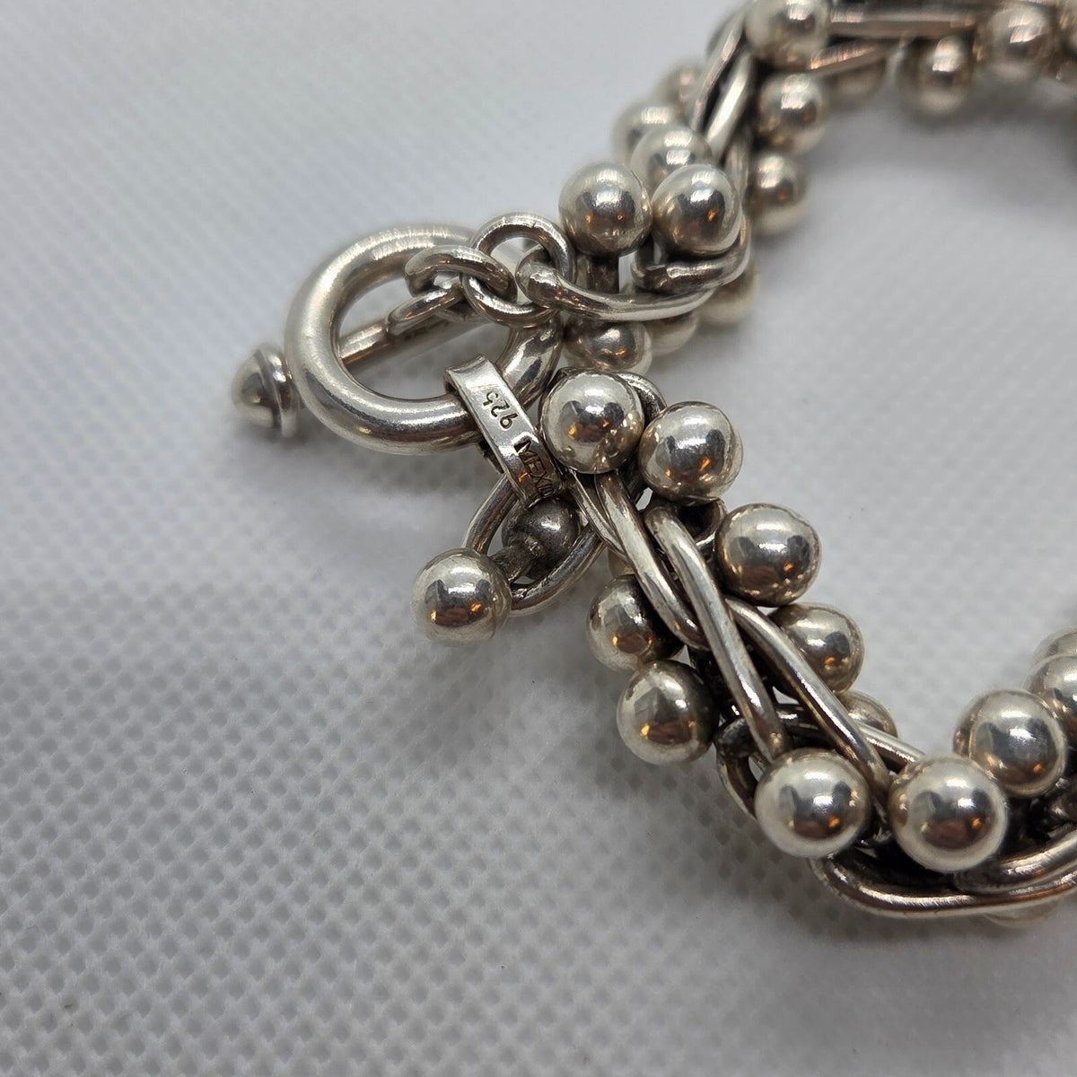 VINTAGE 8 1/2" Heavy Sterling Silver Barbell DNA Bracelet - Spratling Style