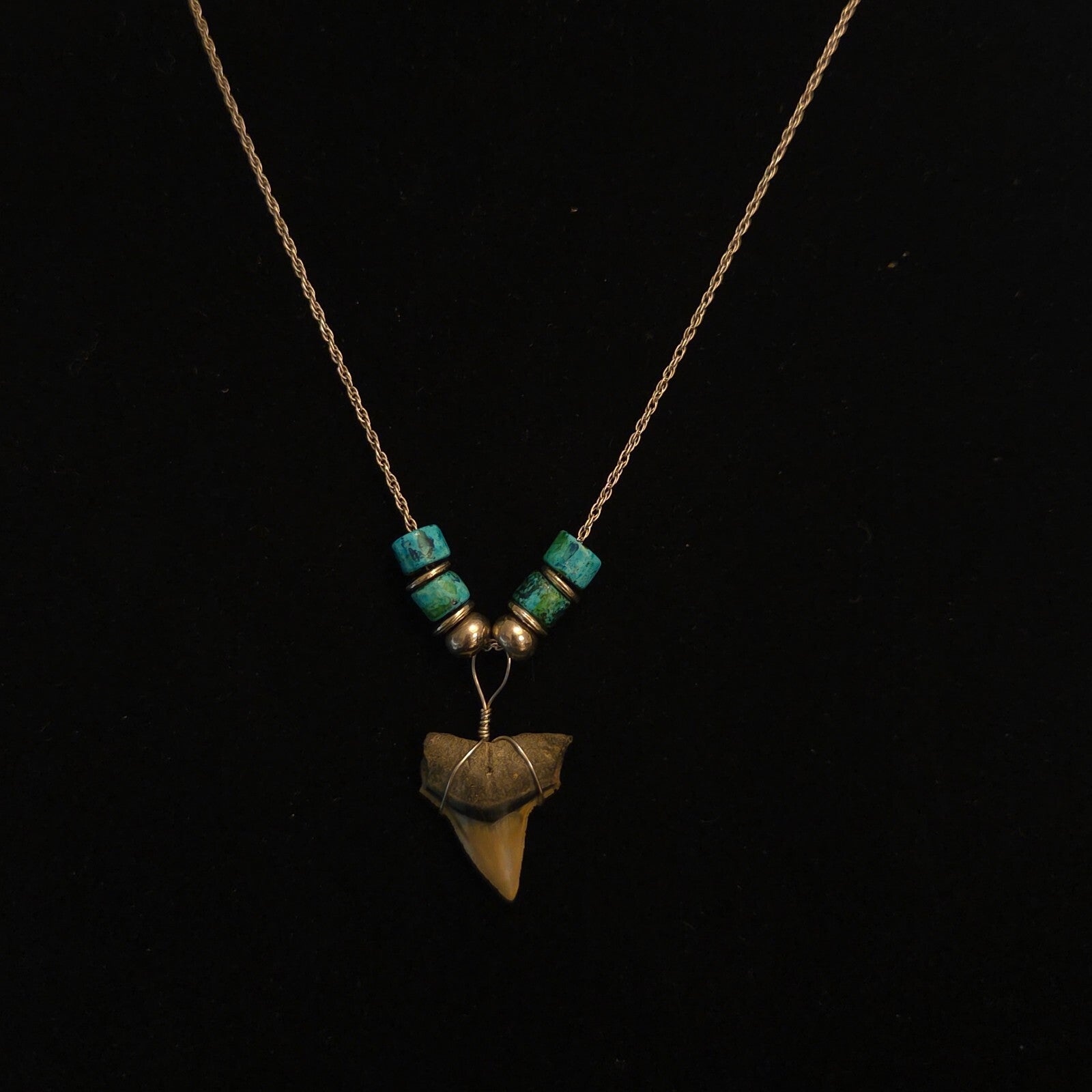 Sterling Silver 18" Turquoise & Sharks Tooth Necklace