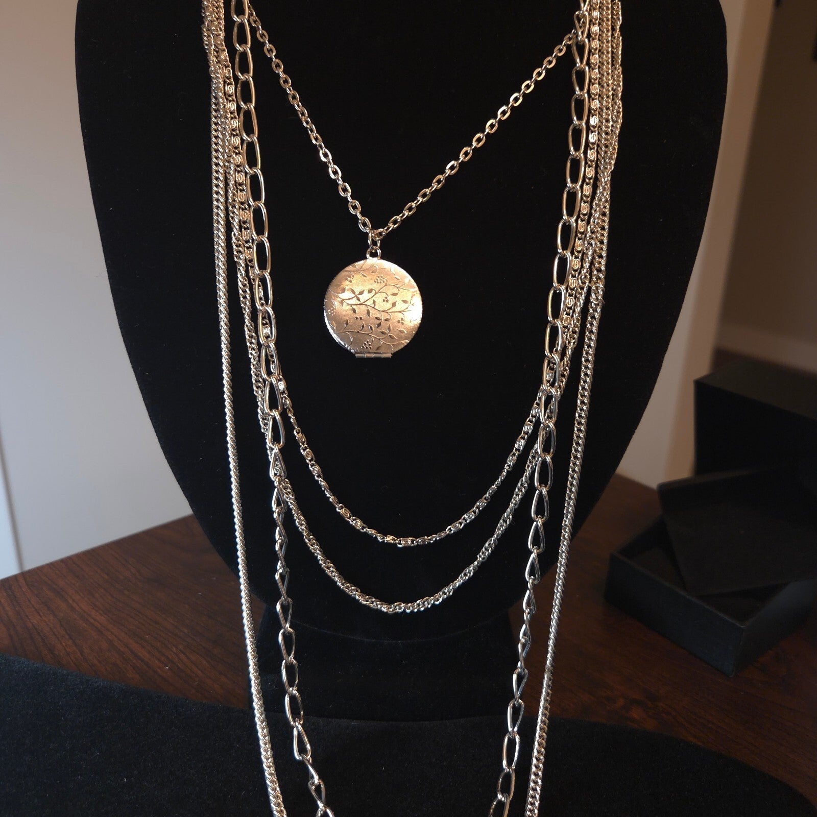 Silver-Tone 5 Strand Locket Necklace