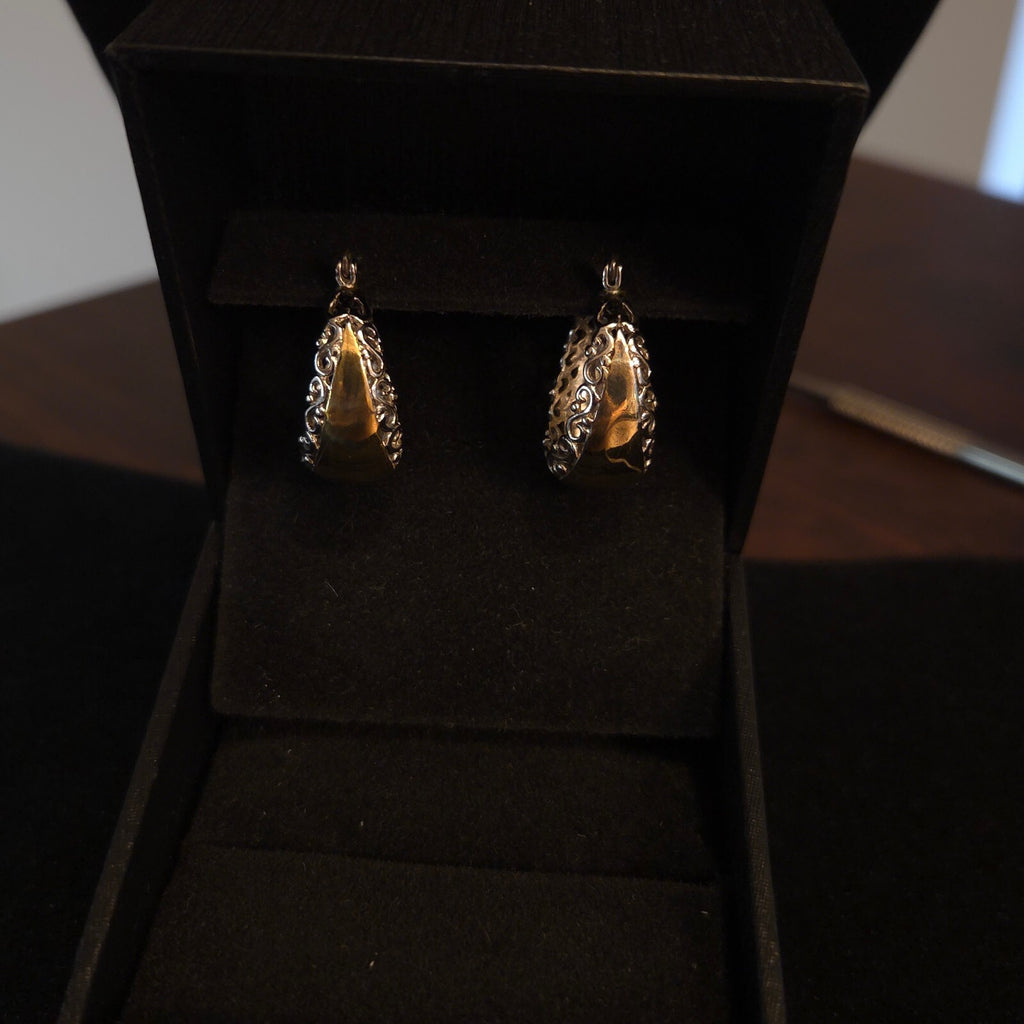Vintage 925 Sterling Silver Filigree Cutout Hoop Earrings